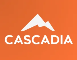 White Cascadia mountain logo on orange